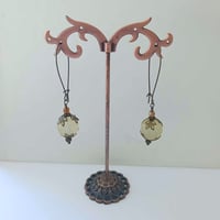Image 5 of Bohemian Czech Glass Long Dangle Earrings in Lemon & Bronze