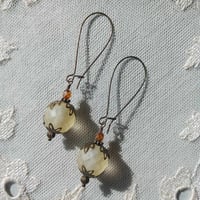 Image 3 of Bohemian Czech Glass Long Dangle Earrings in Lemon & Bronze