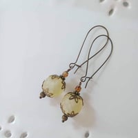 Image 4 of Bohemian Czech Glass Long Dangle Earrings in Lemon & Bronze