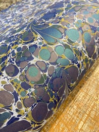 Image 1 of 'one-of-a-kind' hand marbled paper No.18 - Leaves with Interference Paints