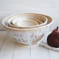 Image 1 of Ceramic Nesting Bowls In Rustic White and Ocher Glaze, Set of Four Pottery Bowls, Made in USA