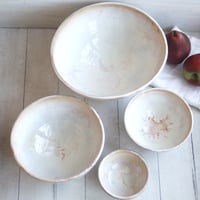 Image 6 of Ceramic Nesting Bowls In Rustic White and Ocher Glaze, Set of Four Pottery Bowls, Made in USA