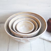 Image 3 of Ceramic Nesting Bowls In Rustic White and Ocher Glaze, Set of Four Pottery Bowls, Made in USA