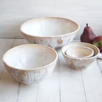 Image 5 of Ceramic Nesting Bowls In Rustic White and Ocher Glaze, Set of Four Pottery Bowls, Made in USA