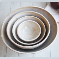 Image 9 of Ceramic Nesting Bowls In Rustic White and Ocher Glaze, Set of Four Pottery Bowls, Made in USA