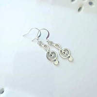 Image 6 of Silver Treble Clef Music Charm Earrings