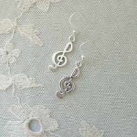 Image 3 of Silver Treble Clef Music Charm Earrings
