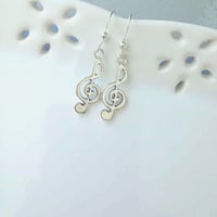 Image 1 of Silver Treble Clef Music Charm Earrings