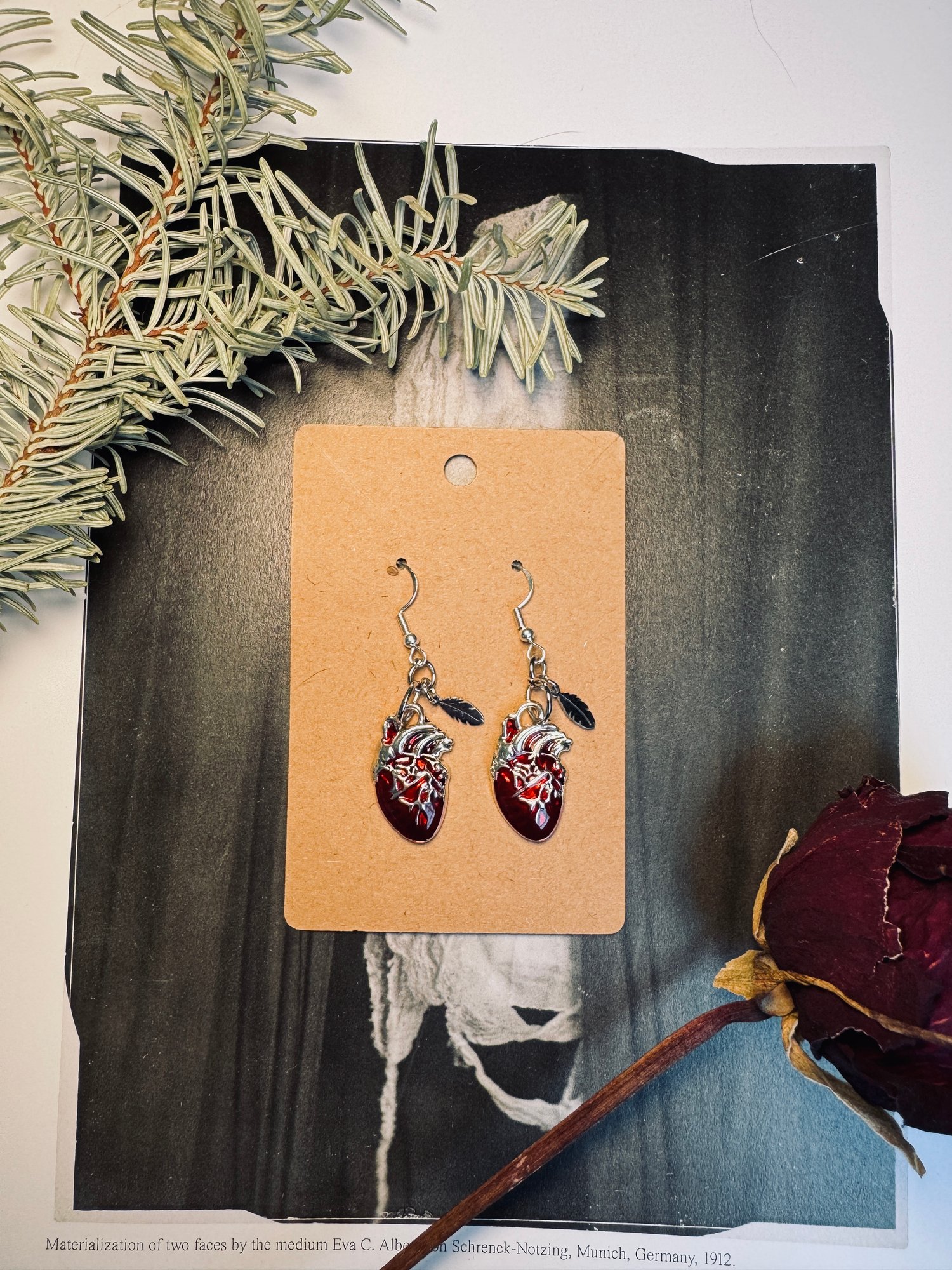 Image of JUDGEMENT DAY - HEART AND FEATHER EARRINGS