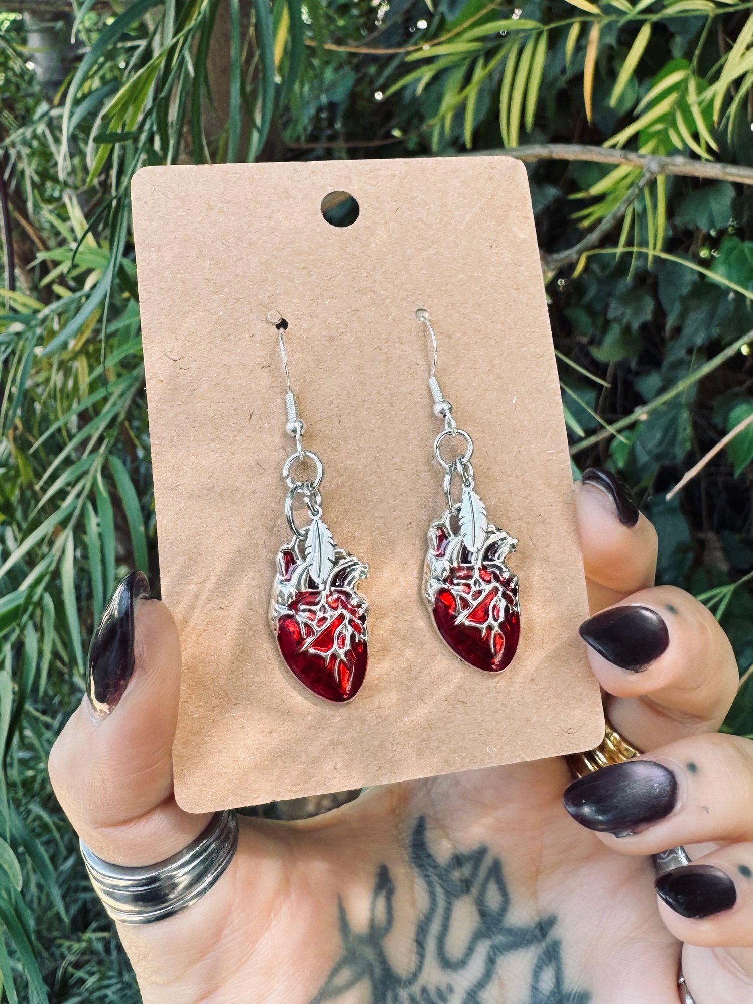 Image of JUDGEMENT DAY - HEART AND FEATHER EARRINGS