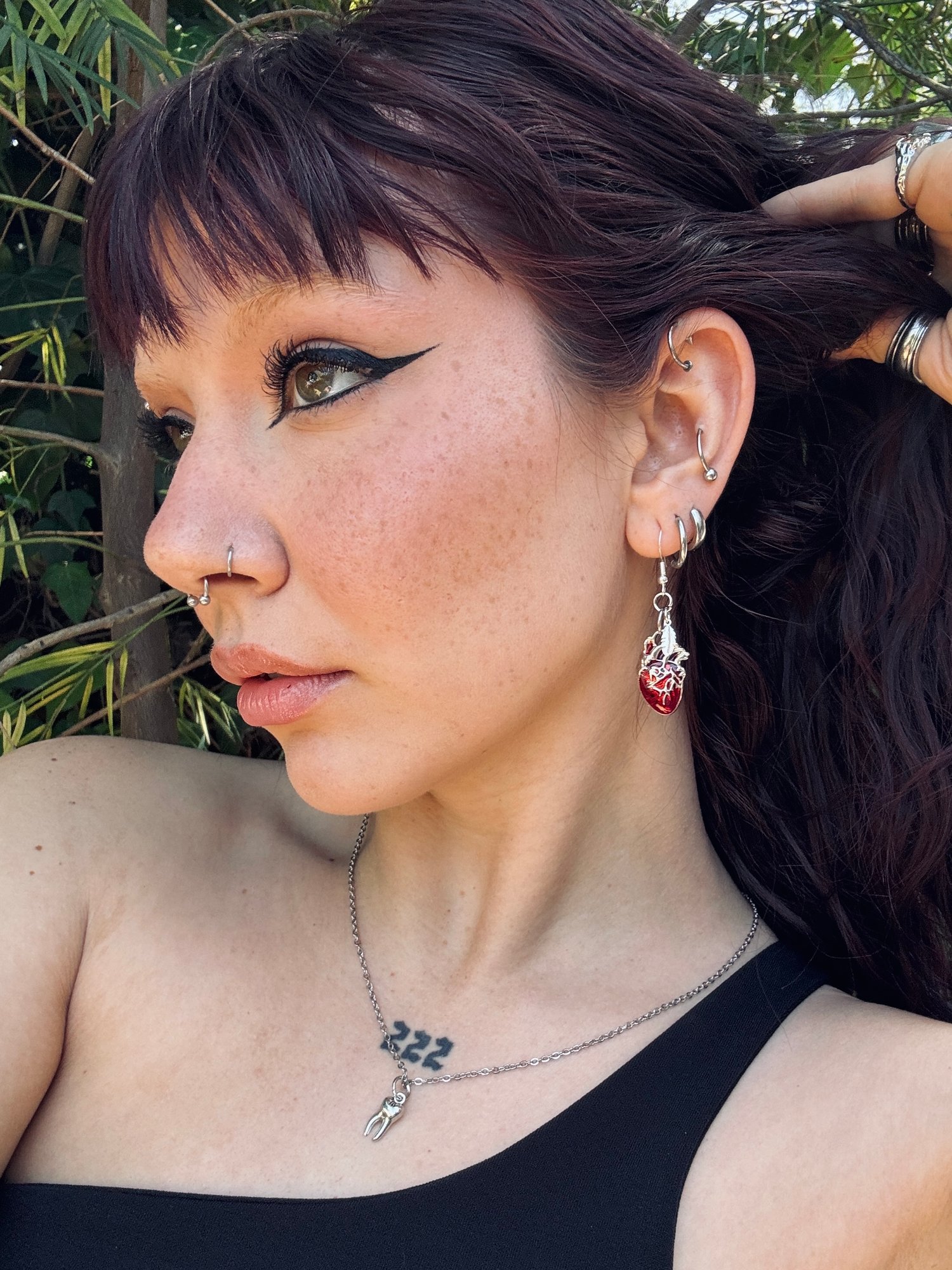 Image of JUDGEMENT DAY - HEART AND FEATHER EARRINGS