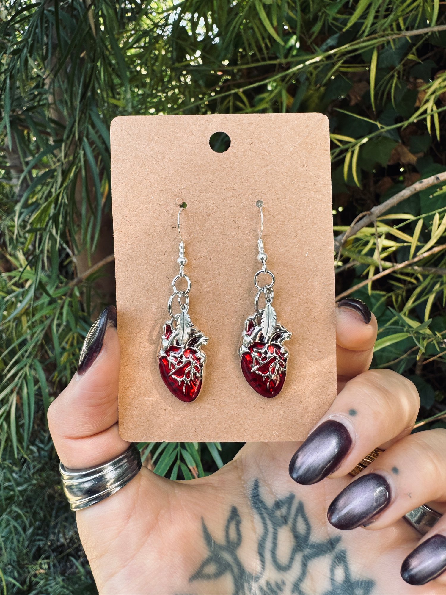 Image of JUDGEMENT DAY - HEART AND FEATHER EARRINGS