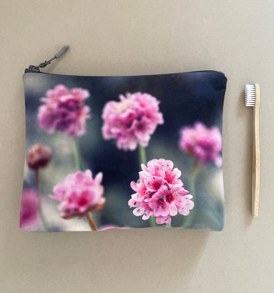 Image of Sea thrift, LARGE travel bag, make-up, toiletries zipper pouch
