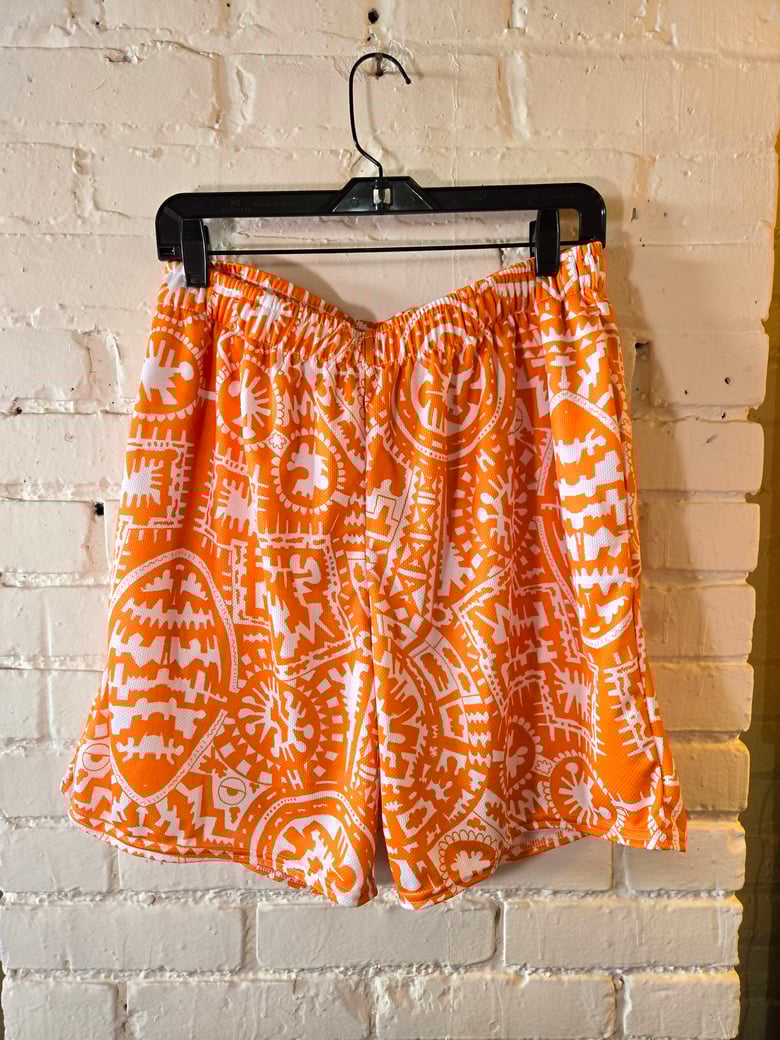 Image of Orange Geometric Realms Basketball Shorts