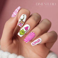 Image 1 of PINK GRINCHMAS HOLIDAY NAIL DECALS 