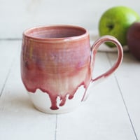 Image 2 of Raspberry and White Glazed Pottery Mug, 13 Ounce Coffee Cup, Handcrafted Made in USA