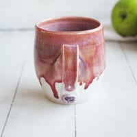Image 4 of Raspberry and White Glazed Pottery Mug, 13 Ounce Coffee Cup, Handcrafted Made in USA