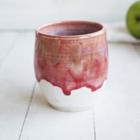 Image 3 of Raspberry and White Glazed Pottery Mug, 13 Ounce Coffee Cup, Handcrafted Made in USA