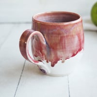 Image 6 of Raspberry and White Glazed Pottery Mug, 13 Ounce Coffee Cup, Handcrafted Made in USA