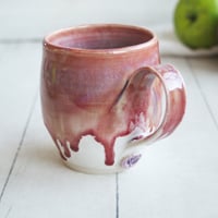 Image 7 of Raspberry and White Glazed Pottery Mug, 13 Ounce Coffee Cup, Handcrafted Made in USA