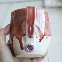 Image 5 of Raspberry and White Glazed Pottery Mug, 13 Ounce Coffee Cup, Handcrafted Made in USA