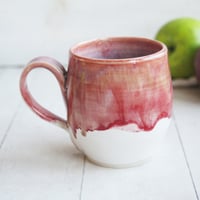Image 1 of Raspberry and White Glazed Pottery Mug, 13 Ounce Coffee Cup, Handcrafted Made in USA