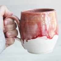 Image 9 of Raspberry and White Glazed Pottery Mug, 13 Ounce Coffee Cup, Handcrafted Made in USA