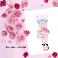 Image 2 of FASHION ILLUSTRATION ART PRINT: PINK SHOES BLACK BOWS
