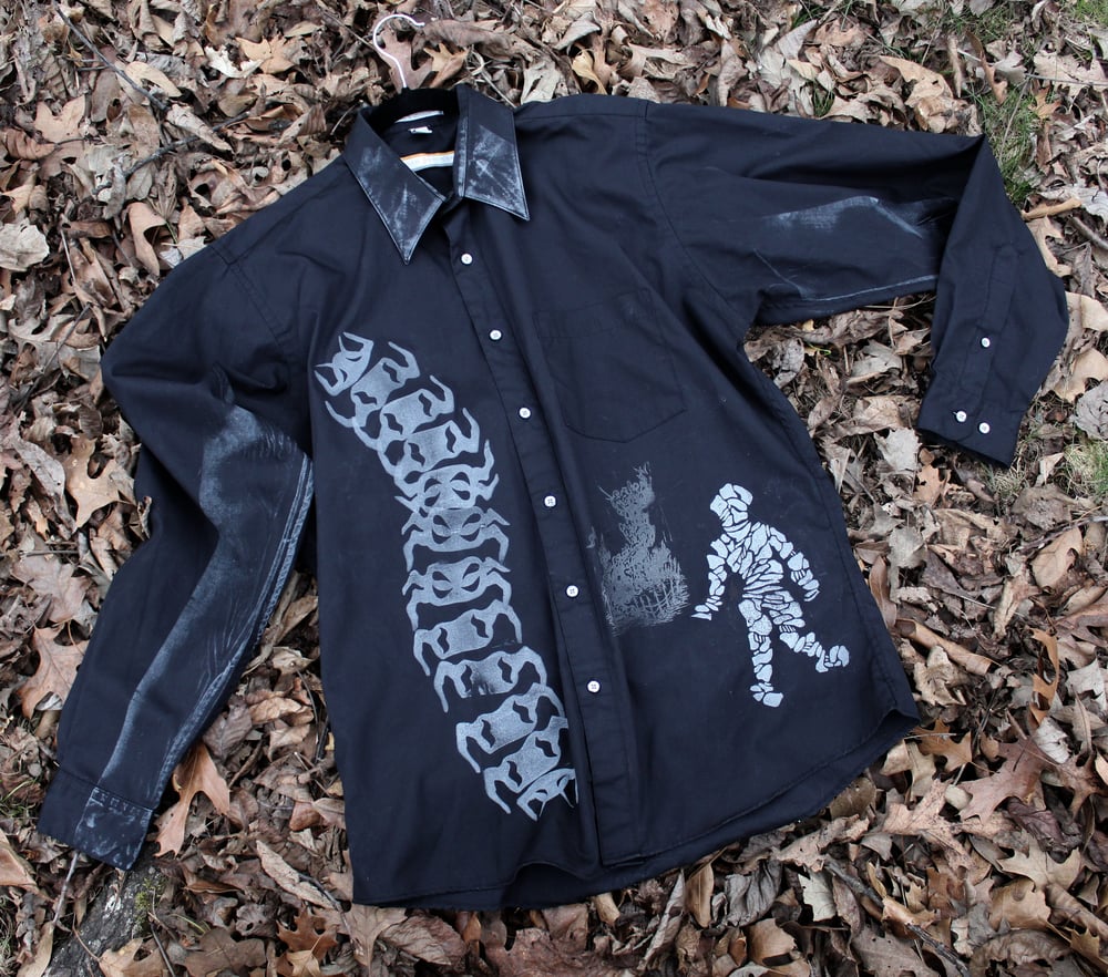 Image of Black Collage Print Button Up (Size 16)