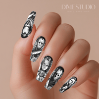 Image 1 of MONOCHROME FLORAL HORROR VILLIAN NAIL DECALS 