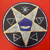 pentacle PURP/BLK/GRY on wood disk