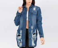 Image 1 of MED BLUE LONG LENGTH DENIM SHIRT 