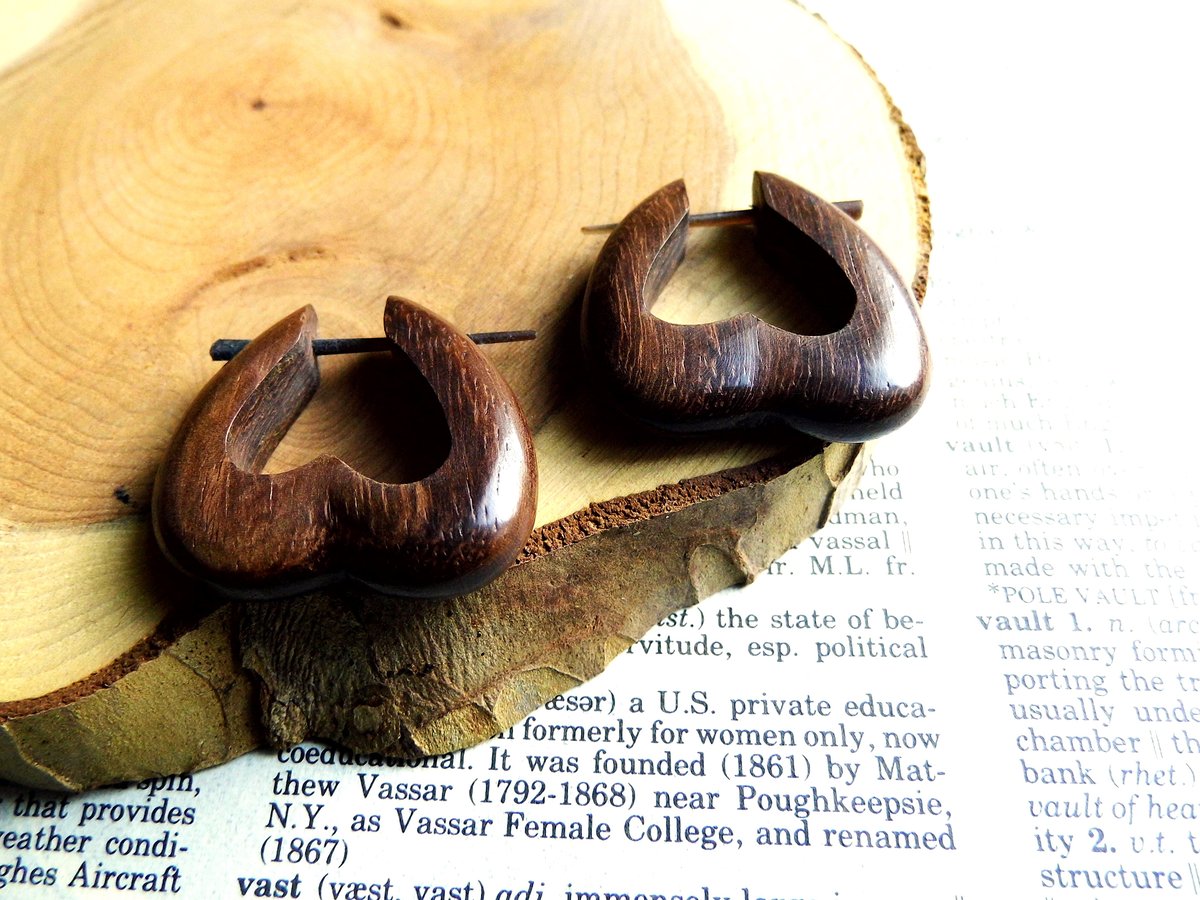 Rustic Heart Wooden Hoops Earrings