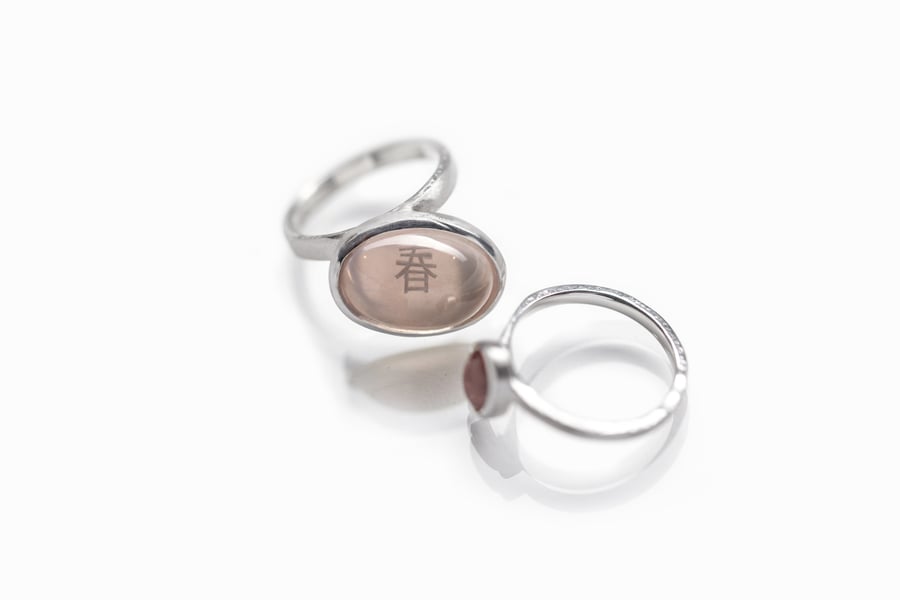Image of "Spring" silver rings with rose quartz and tourmaline  · VER 春  · 