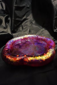 Image 2 of Puffy Purple Ink Flower With Copper Gold Glitter Handmade Resin Tray