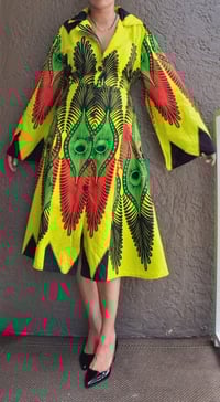 Bell sleeve rasta print dress