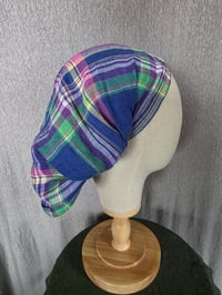 Image 1 of Linen Cover with Elastic Strap- Blue & Vibrant Plaid
