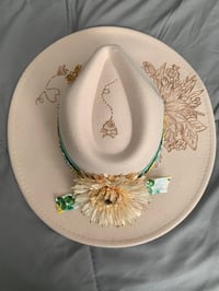 Image 3 of "Bendecida Por Dios, Amada Por Jesus, Guiada Por el Espiritu" Hand Burned Wide Brim Felt Fedora Hat