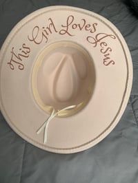 Image 5 of "This Girl Loves Jesus" Wide Brim Felt Fedora Hat