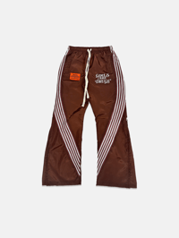 Image 1 of  GIRLS ARE DRUGS® FLARED TRACK PANTS - BROWN