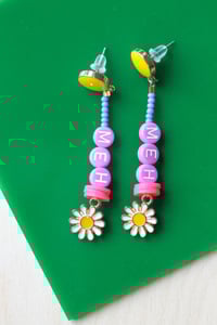 Image 2 of MEH earrings alphabet beads, stud post, daisy flower charm