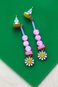 Image 3 of MEH earrings alphabet beads, stud post, daisy flower charm