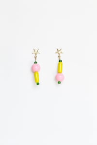 Image 1 of Pink and yellow glass bead earrings