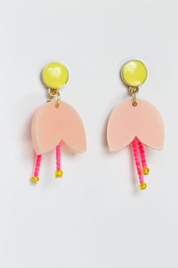 Image 1 of Dangly peach flowers with pistils earrings