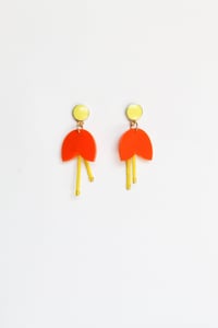 Image 1 of Dangly orange flowers with pistils earrings