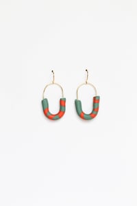 Image 1 of Green and red clay oval earrings