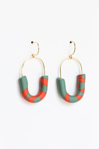 Image 2 of Green and red clay oval earrings