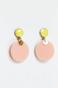 Image 2 of Peach Dangly round acrylic earrings