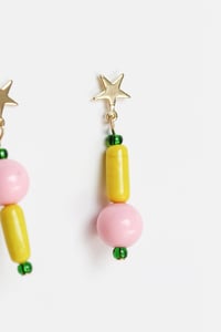 Image 2 of Pink and yellow glass bead earrings