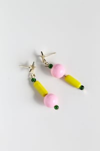 Image 3 of Pink and yellow glass bead earrings